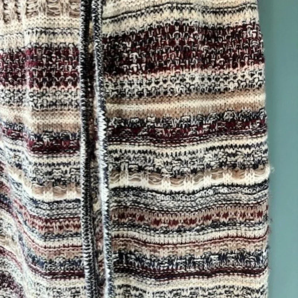 Cato Open Front Cardigan Sweater Loose Knit Fringe Neutral Beige Navy 22/24 W - Picture 6 of 9